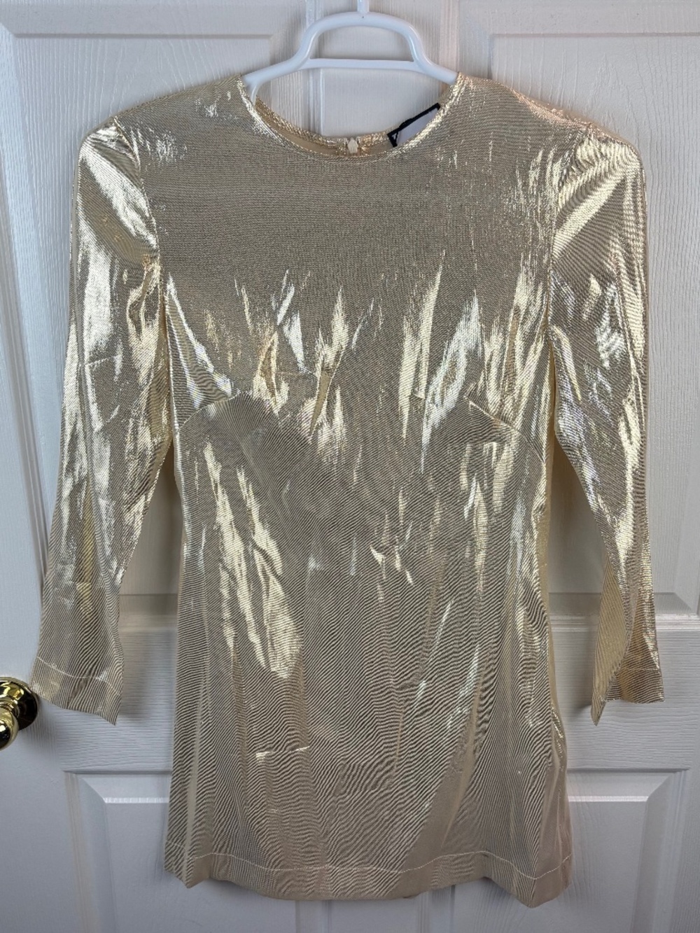 Beare Parke Long Sleeve Gold Metallic Lame Dress